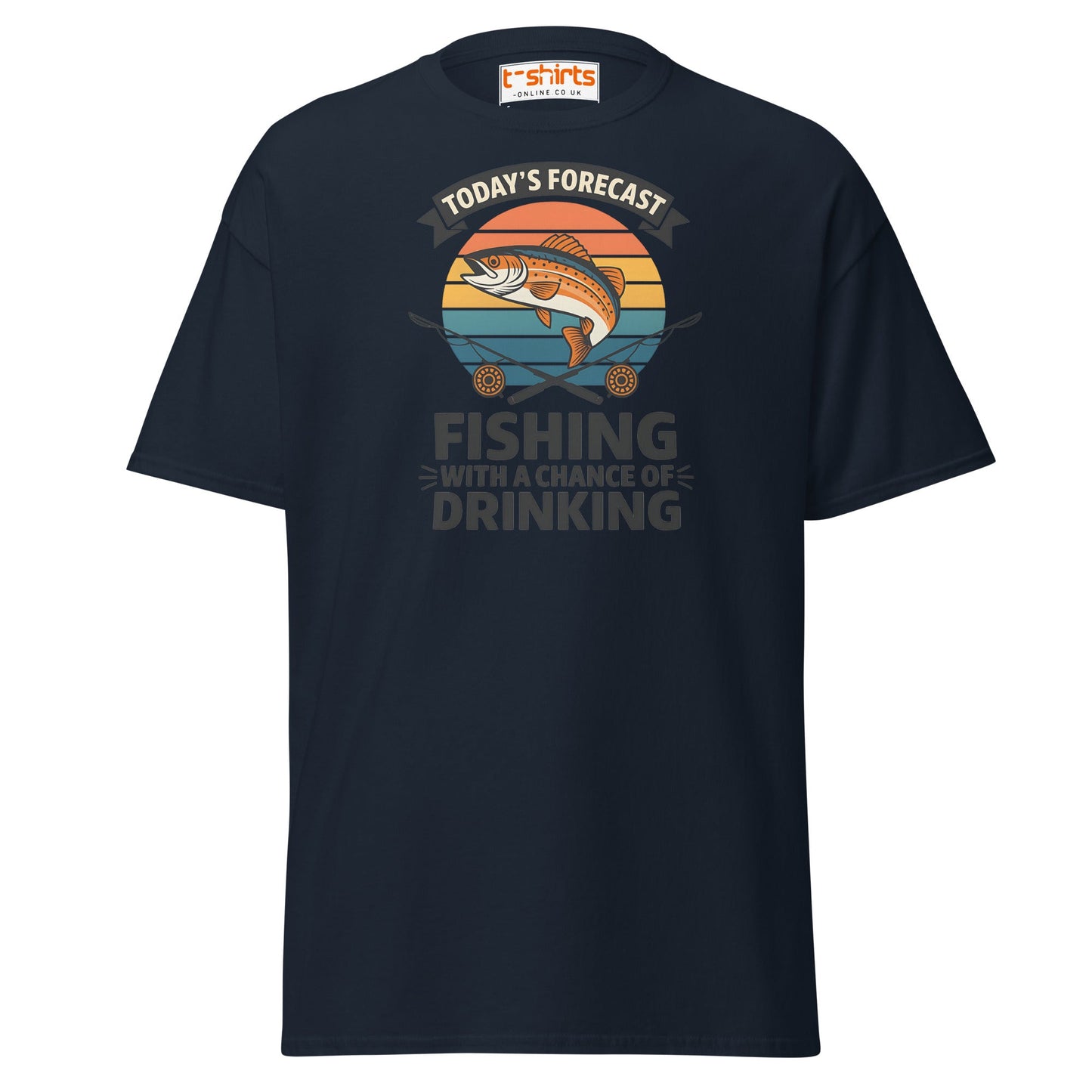 Fishing Forecast Drinking T-Shirt – Funny Outdoor Tee - Navy - T-Shirts Online