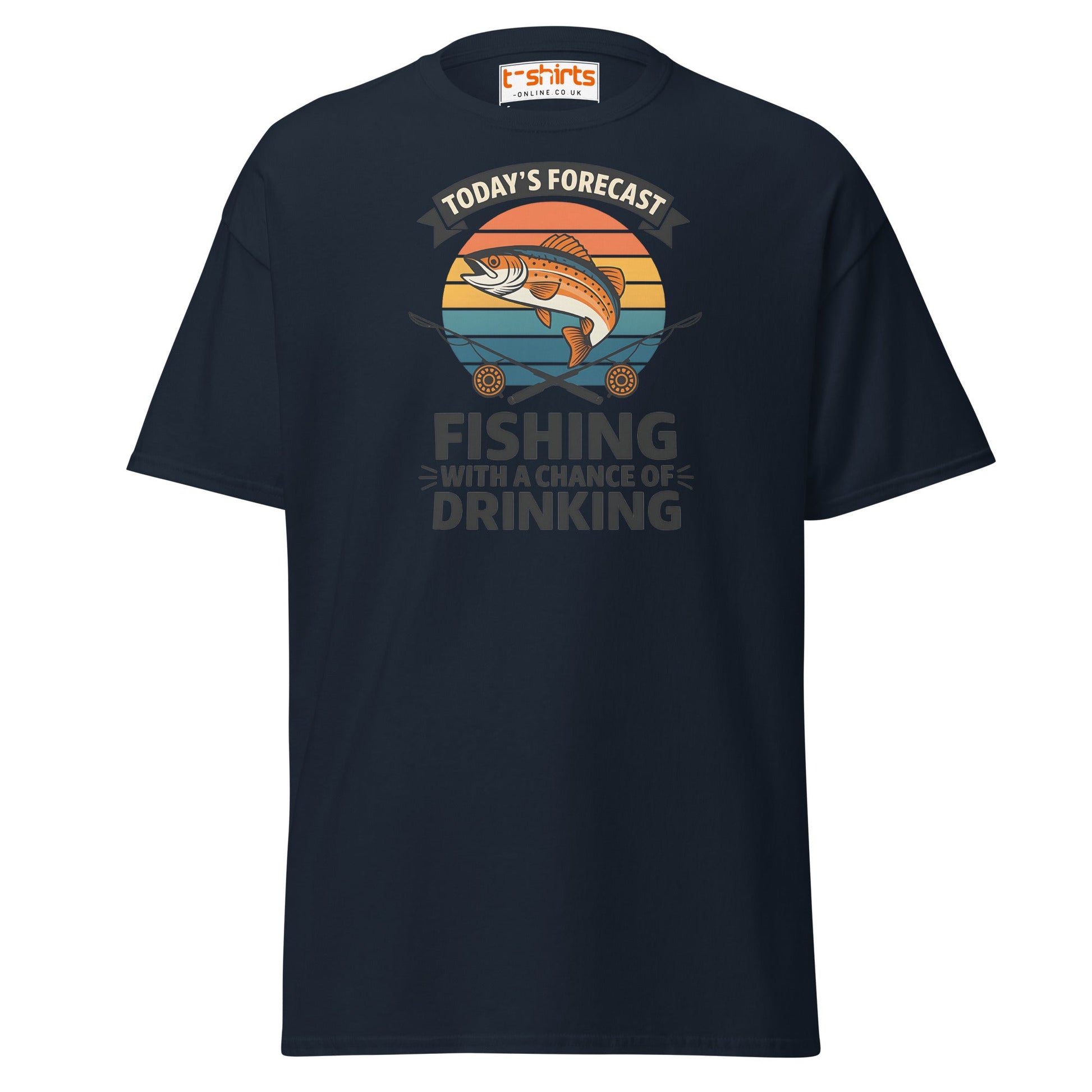 Fishing Forecast Drinking T-Shirt – Funny Outdoor Tee - Navy - T-Shirts Online