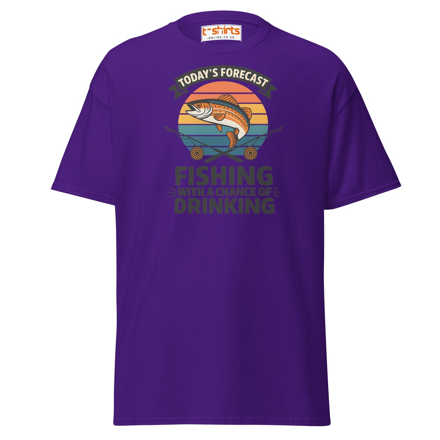 Fishing Forecast Drinking T-Shirt – Funny Outdoor Tee - Purple - T-Shirts Online