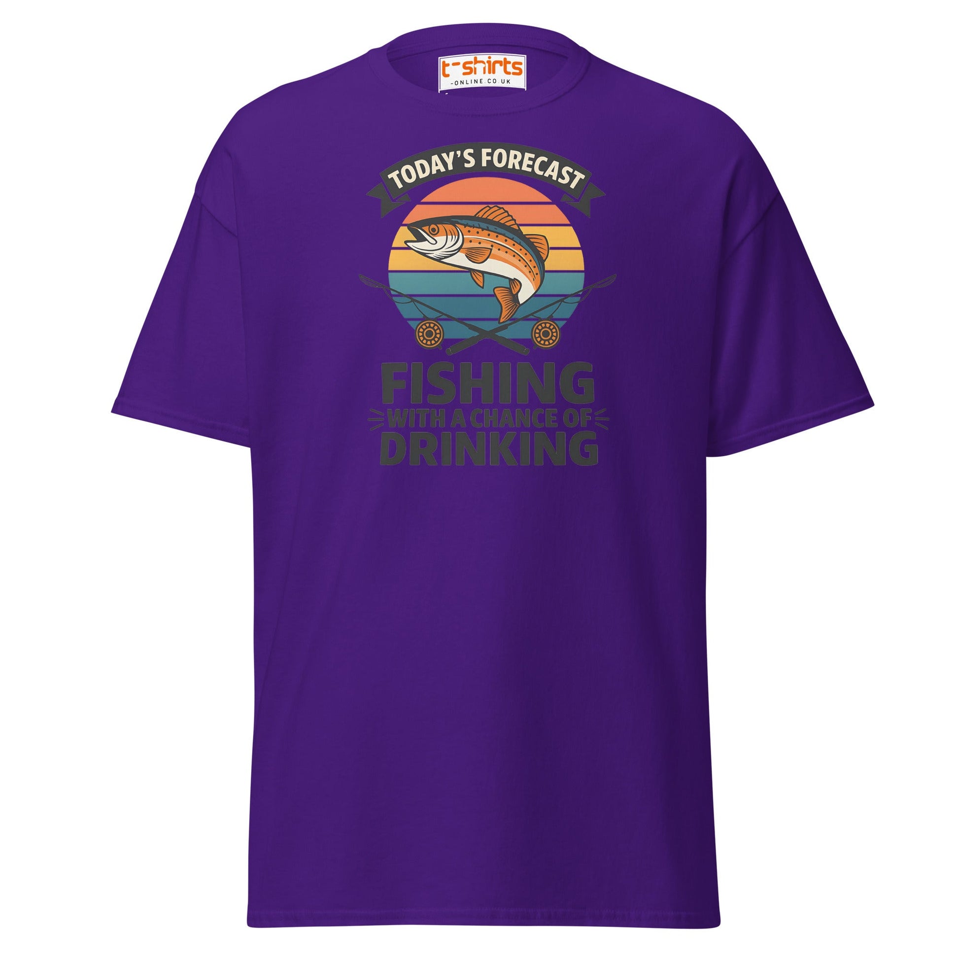 Fishing Forecast Drinking T-Shirt – Funny Outdoor Tee - Purple - T-Shirts Online
