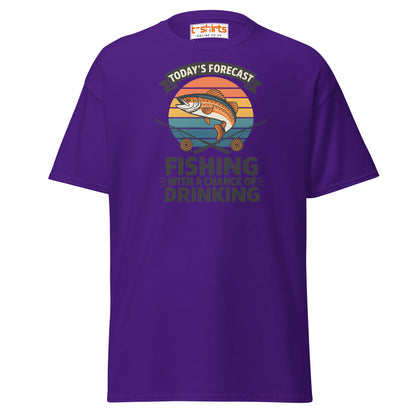 Fishing Forecast Drinking T-Shirt – Funny Outdoor Tee - Purple - T-Shirts Online