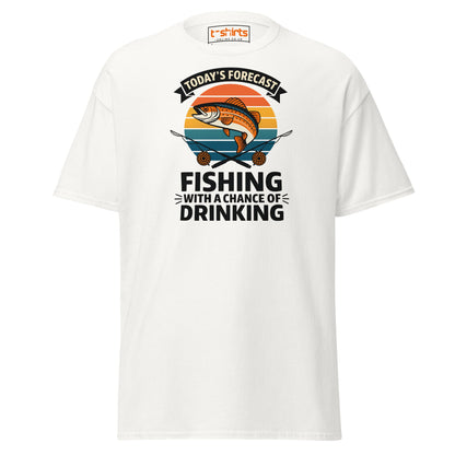 Fishing Forecast Drinking T-Shirt – Funny Outdoor Tee - White - T-Shirts Online