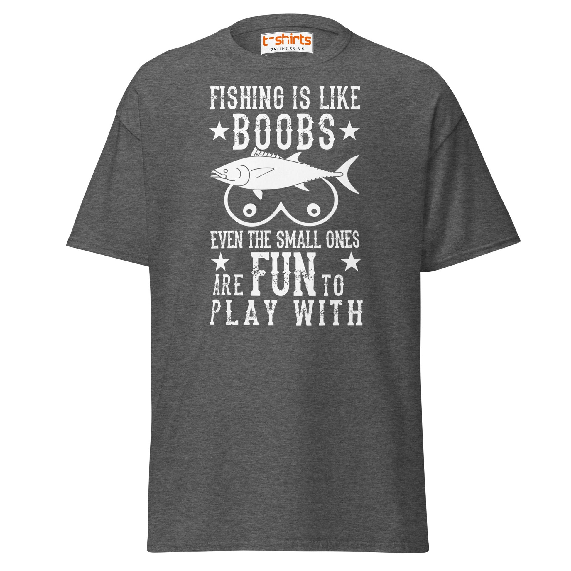 Fishing Is Like Boobs T-Shirt | Funny Adult Humor Tee - Dark Heather - T-Shirts Online
