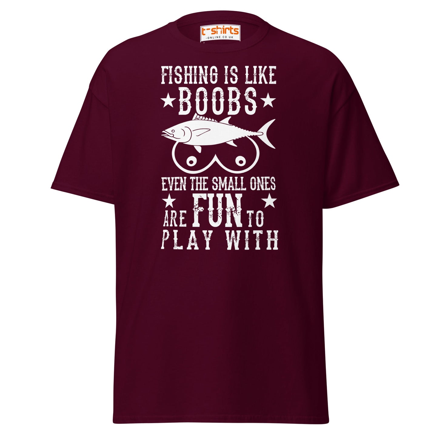 Fishing Is Like Boobs T-Shirt - Maroon - T-Shirts Online