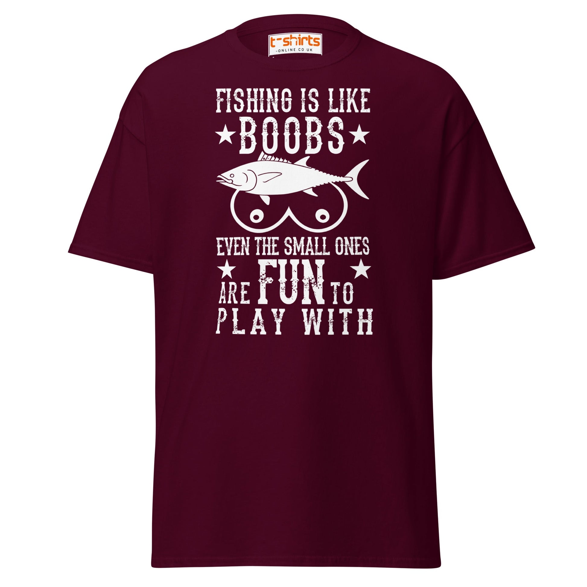 Fishing Is Like Boobs T-Shirt - Maroon - T-Shirts Online