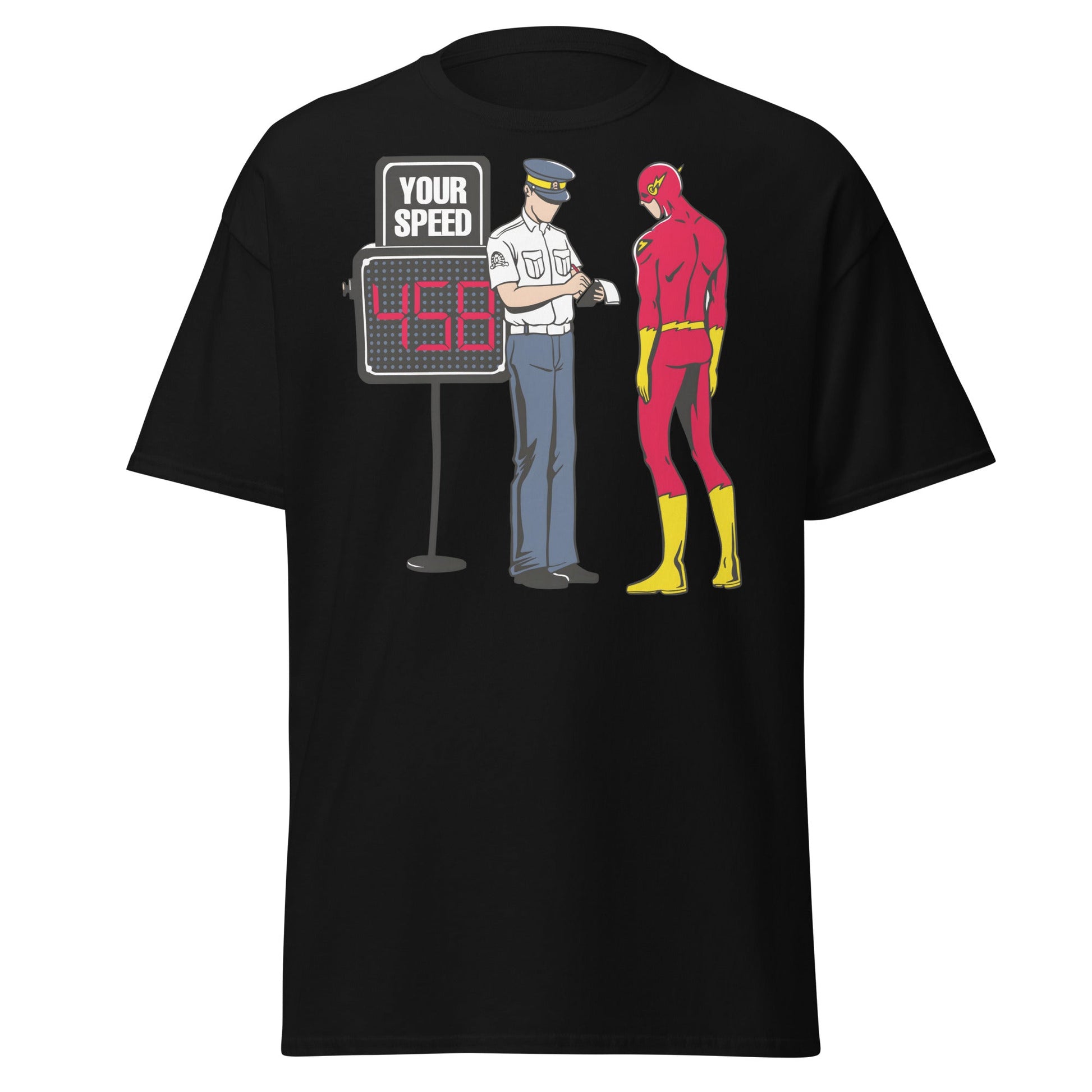 Flash Speeding Ticket T-Shirt - Superhero Humor Tee - Black - T-Shirts Online