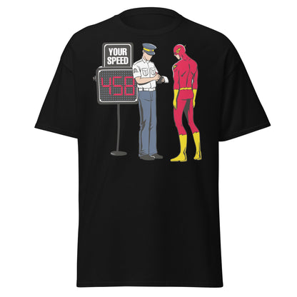 Flash Speeding Ticket T-Shirt - Superhero Humor Tee - Black - T-Shirts Online