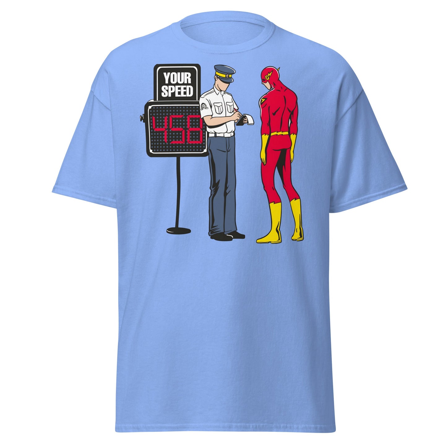 Flash Speeding Ticket T-Shirt - Superhero Humor Tee - Carolina Blue - T-Shirts Online