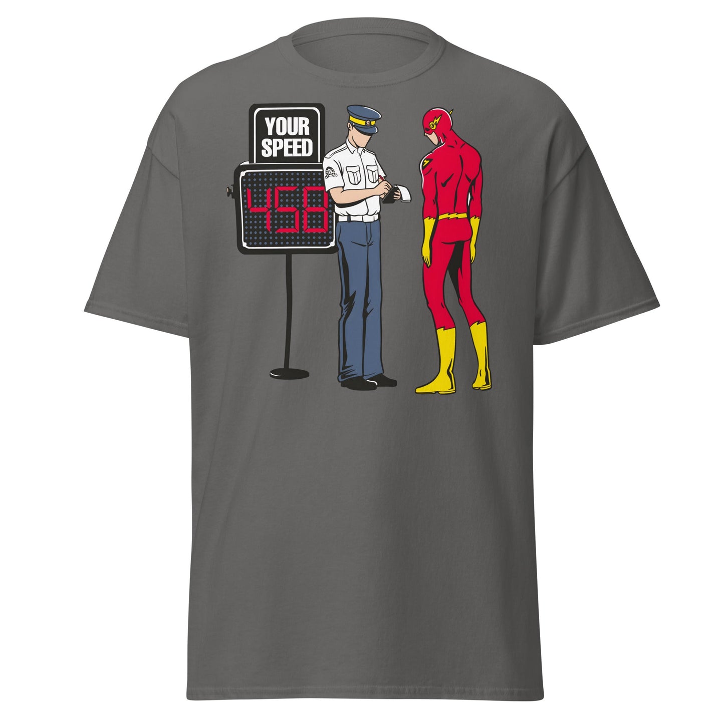Flash Speeding Ticket T-Shirt - Superhero Humor Tee - Charcoal - T-Shirts Online