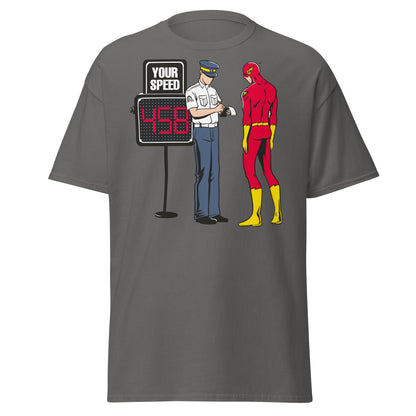 Flash Speeding Ticket T-Shirt - Superhero Humor Tee - Charcoal - T-Shirts Online