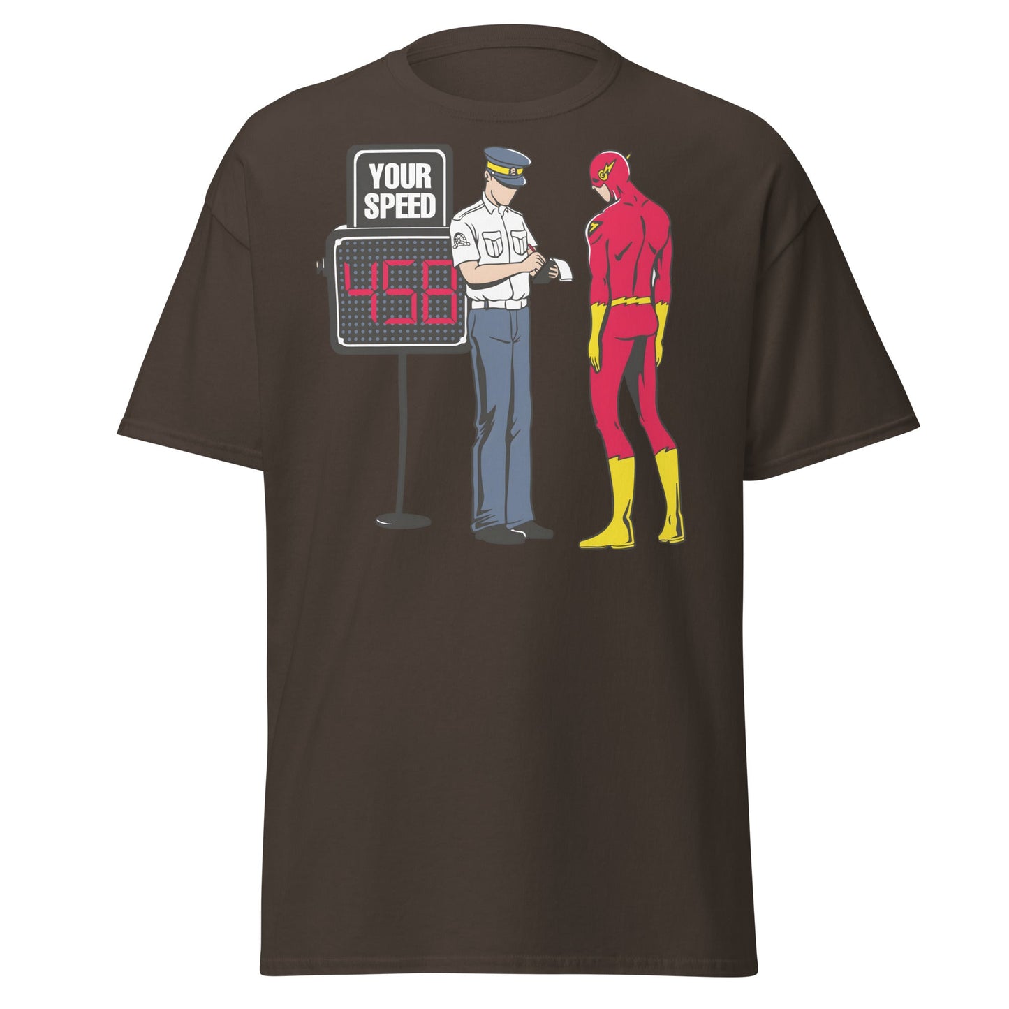 Flash Speeding Ticket T-Shirt - Superhero Humor Tee - Dark Chocolate - T-Shirts Online