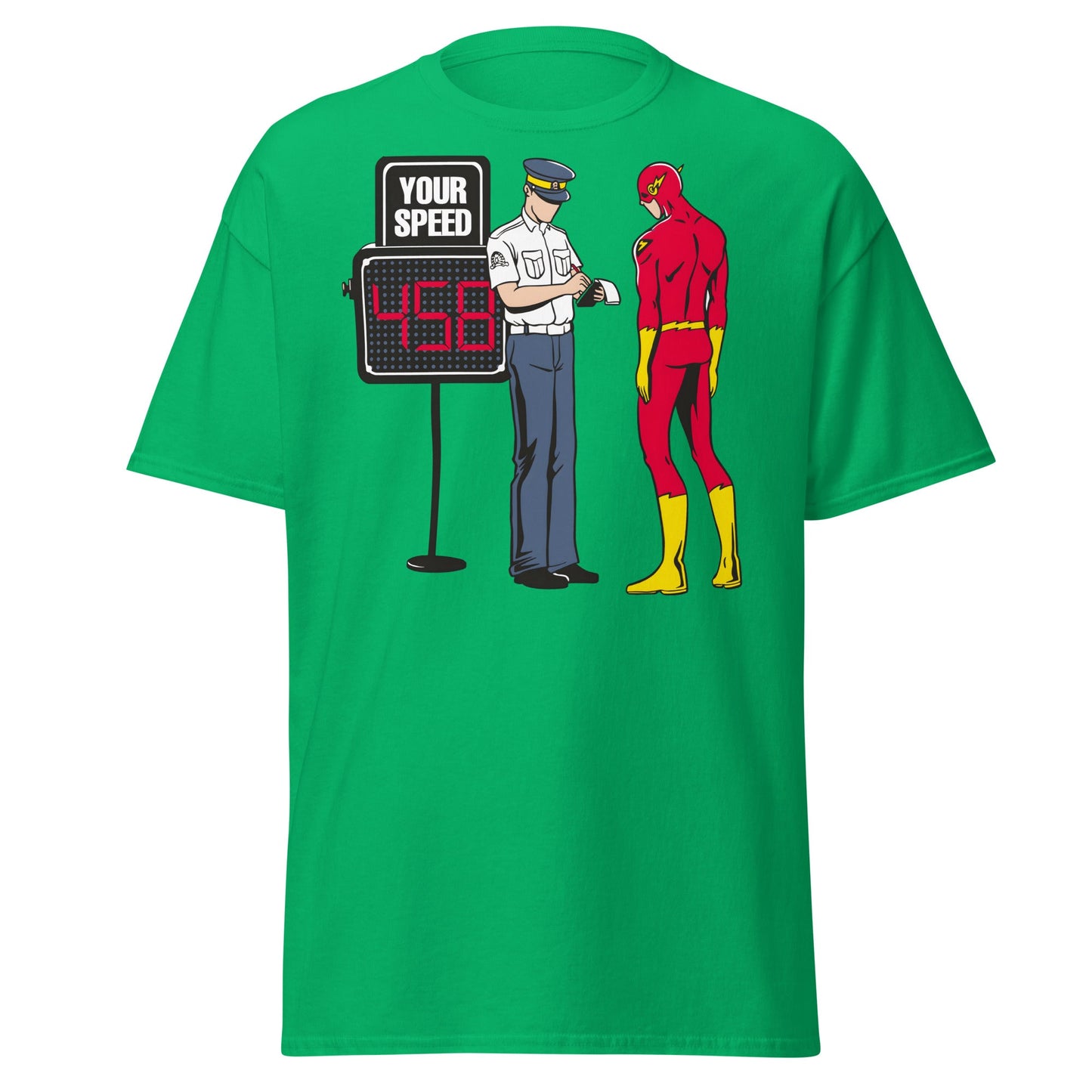 Flash Speeding Ticket T-Shirt - Superhero Humor Tee - Irish Green - T-Shirts Online