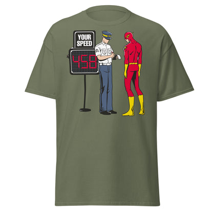 Flash Speeding Ticket T-Shirt - Superhero Humor Tee - Military Green - T-Shirts Online