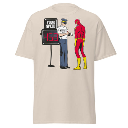 Flash Speeding Ticket T-Shirt - Superhero Humor Tee - Natural - T-Shirts Online