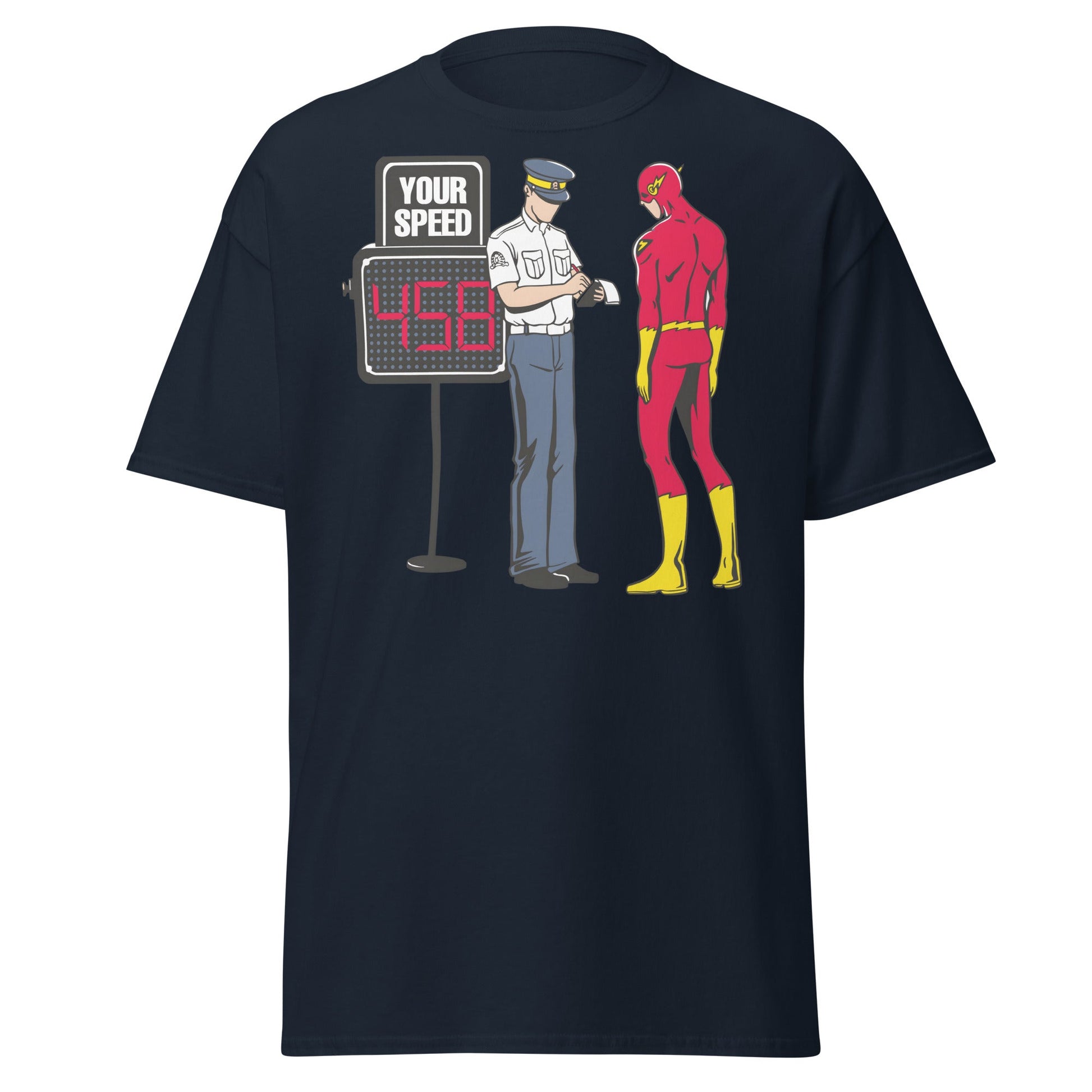 Flash Speeding Ticket T-Shirt - Superhero Humor Tee - Navy - T-Shirts Online