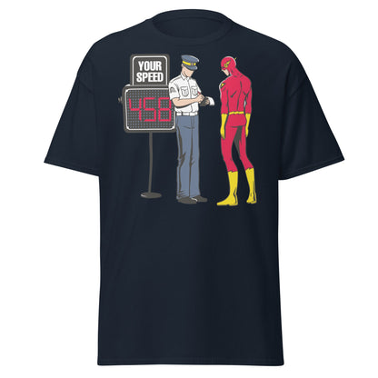 Flash Speeding Ticket T-Shirt - Superhero Humor Tee - Navy - T-Shirts Online