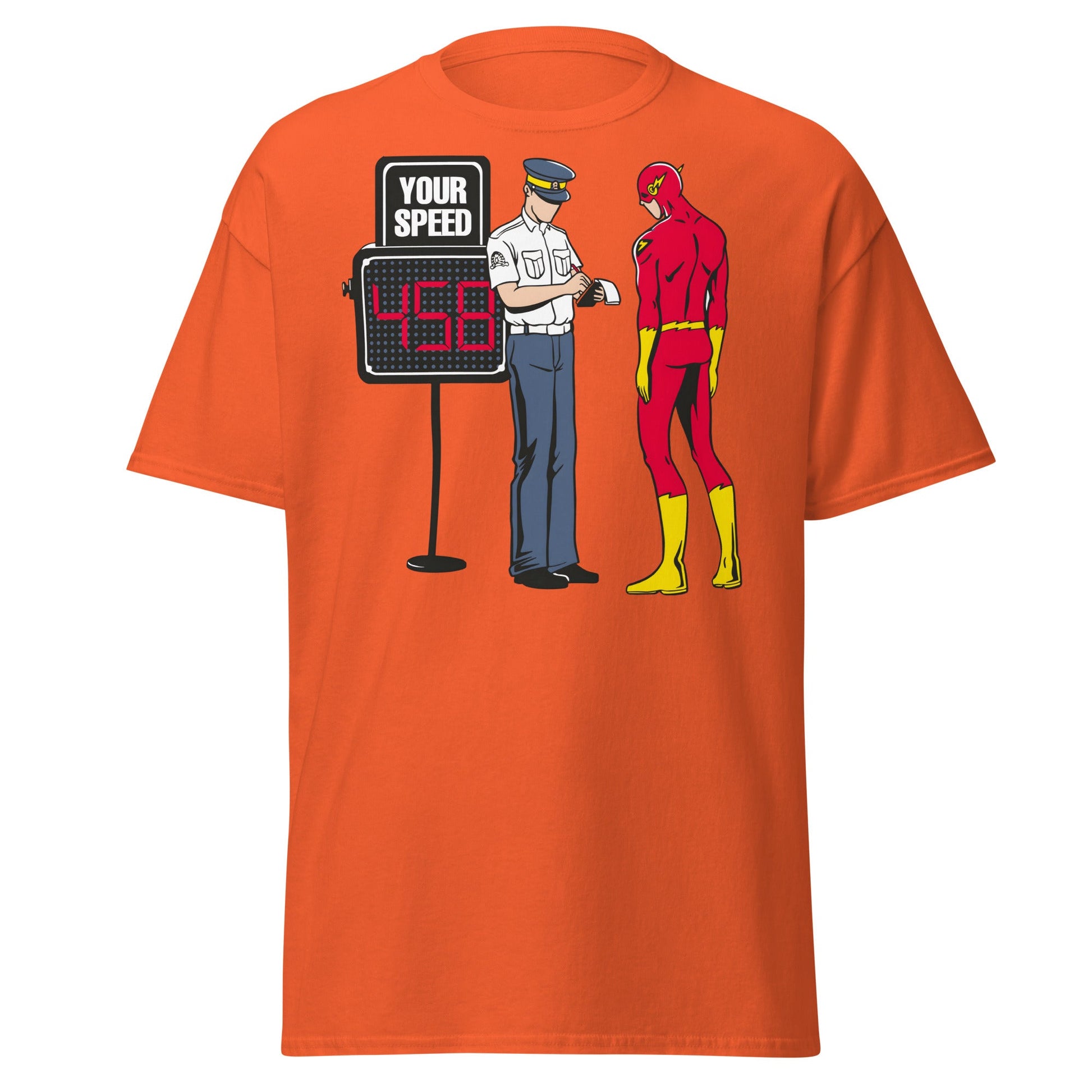 Flash Speeding Ticket T-Shirt - Superhero Humor Tee - Orange - T-Shirts Online