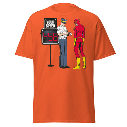 Flash Speeding Ticket T-Shirt - Superhero Humor Tee - Orange - T-Shirts Online