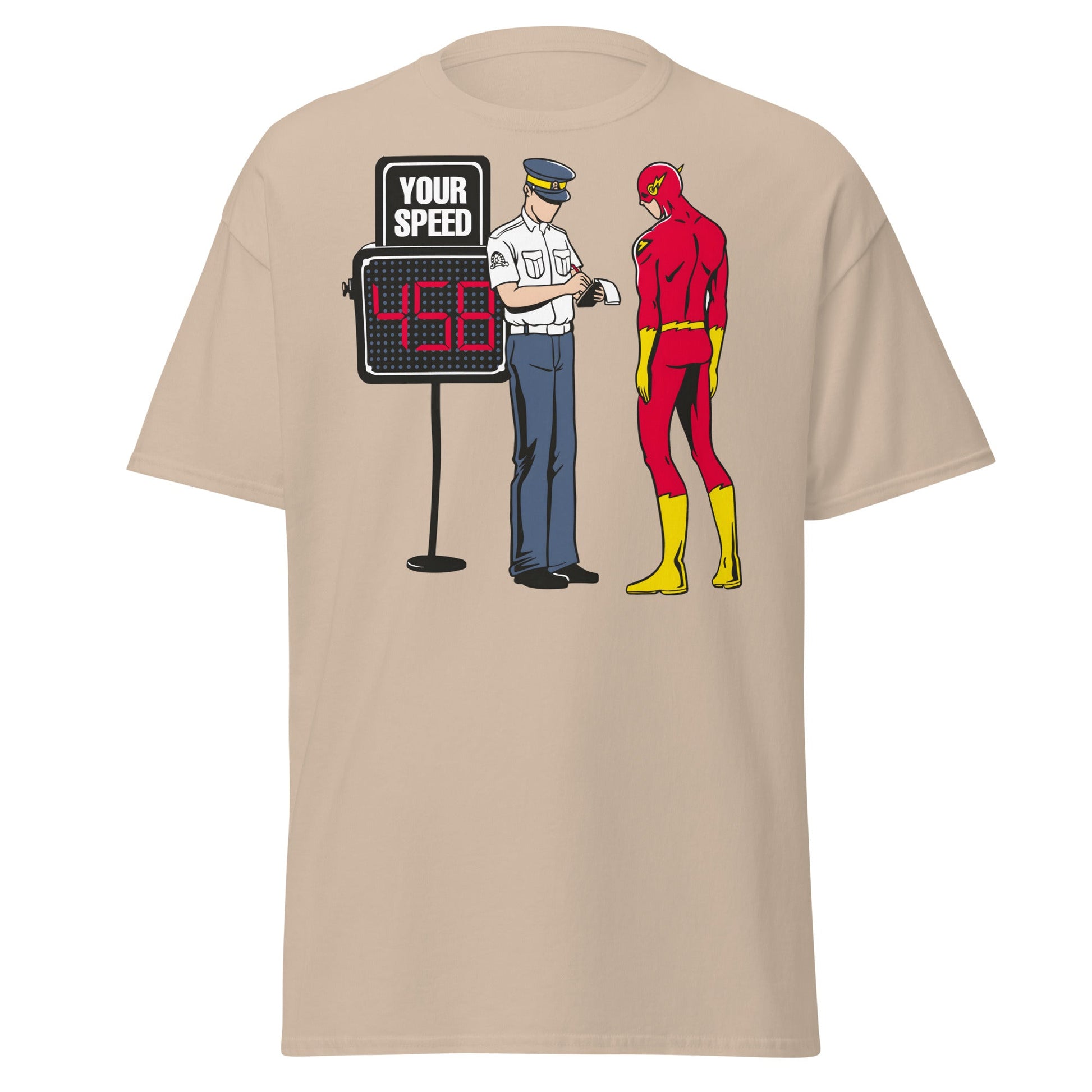 Flash Speeding Ticket T-Shirt - Superhero Humor Tee - Sand - T-Shirts Online