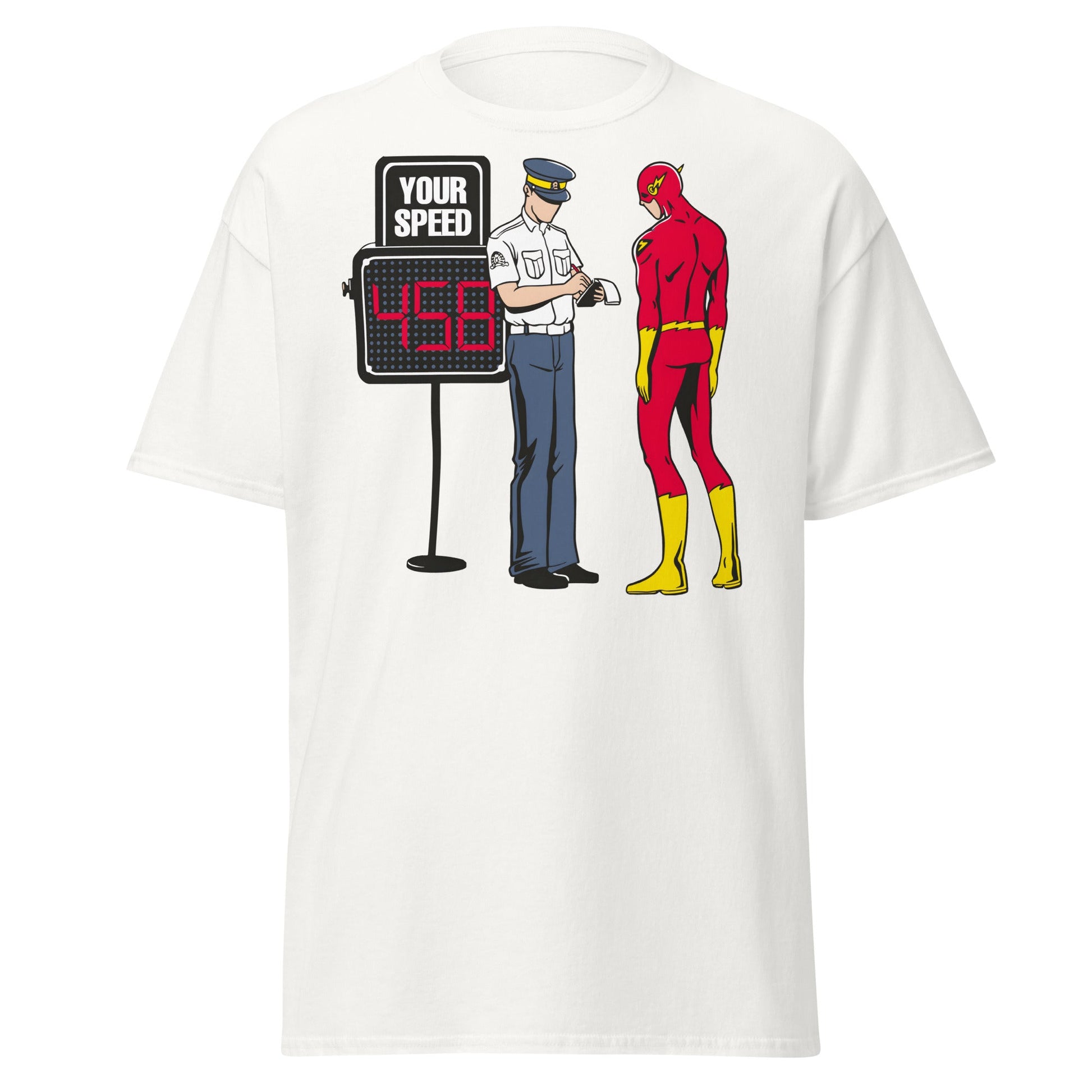 Flash Speeding Ticket T-Shirt - Superhero Humor Tee - White - T-Shirts Online