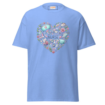 Floral Nurse T-Shirt | Nurses Tee - Carolina Blue - T-Shirts Online