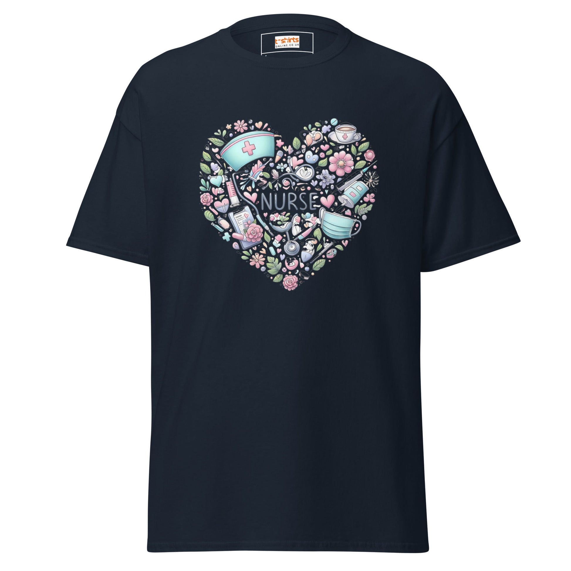 Floral Nurse T-Shirt | Nurses Tee - Navy - T-Shirts Online