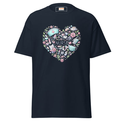 Floral Nurse T-Shirt | Nurses Tee - Navy - T-Shirts Online