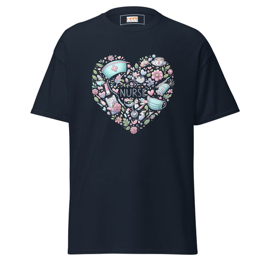 Floral Nurse T-Shirt | Nurses Tee - Navy - T-Shirts Online