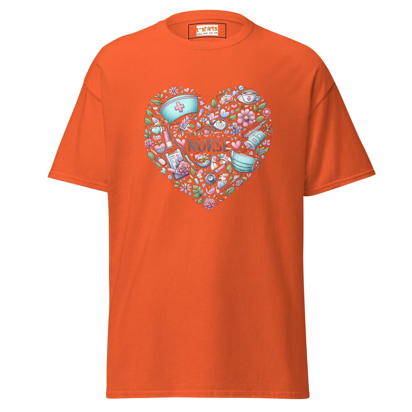 Floral Nurse T-Shirt | Nurses Tee - Orange - T-Shirts Online