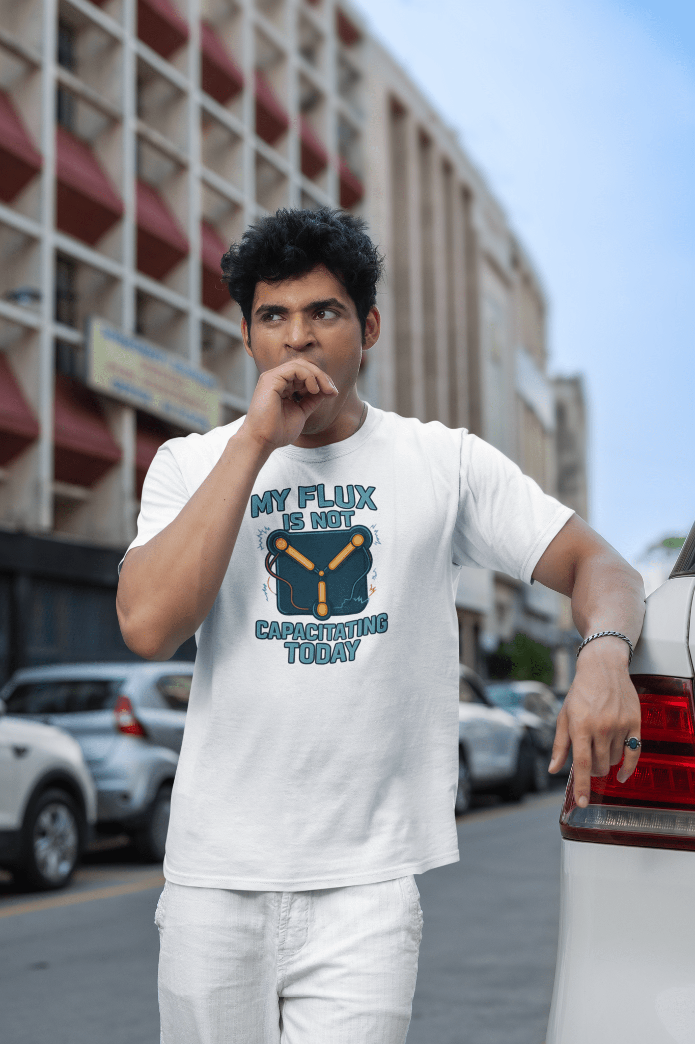 Flux Capacitor Humor Tee – Sci - Fi Geek T-Shirt - White - T-Shirts Online