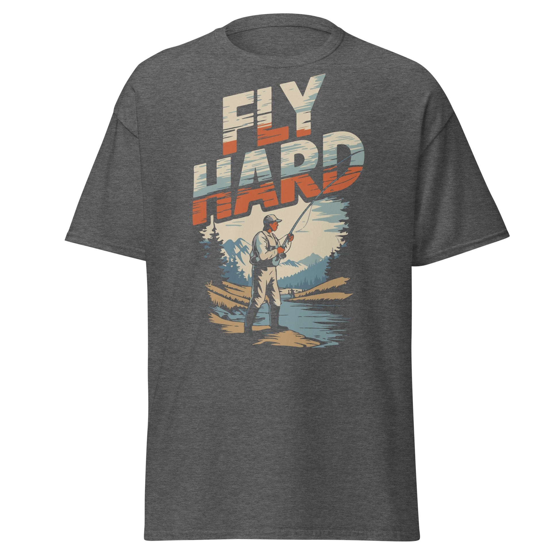 Fly Hard | Fishing T-Shirt - Dark Heather - T-Shirts Online