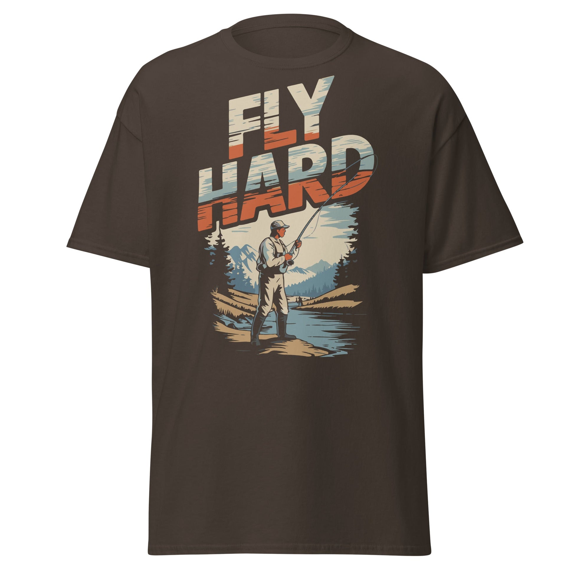Fly Hard | Fishing T-Shirt - Dark Chocolate - T-Shirts Online