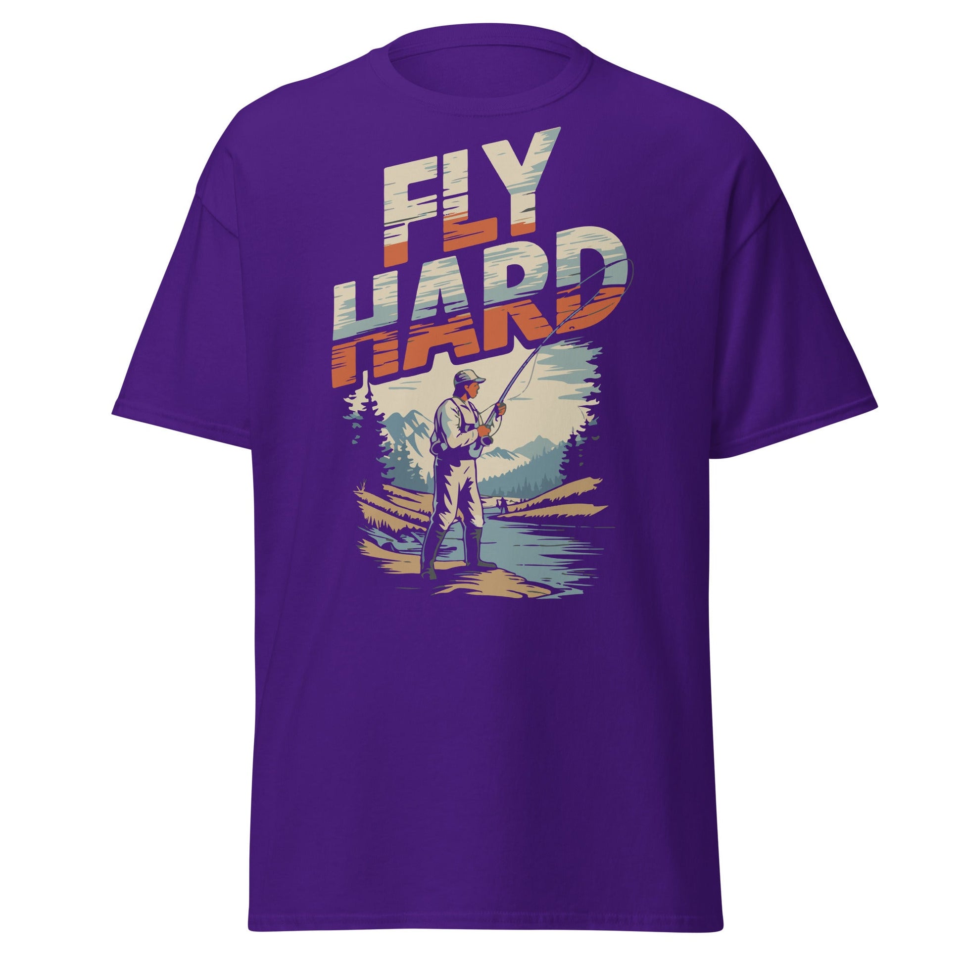 Fly Hard | Fishing T-Shirt - Purple - T-Shirts Online
