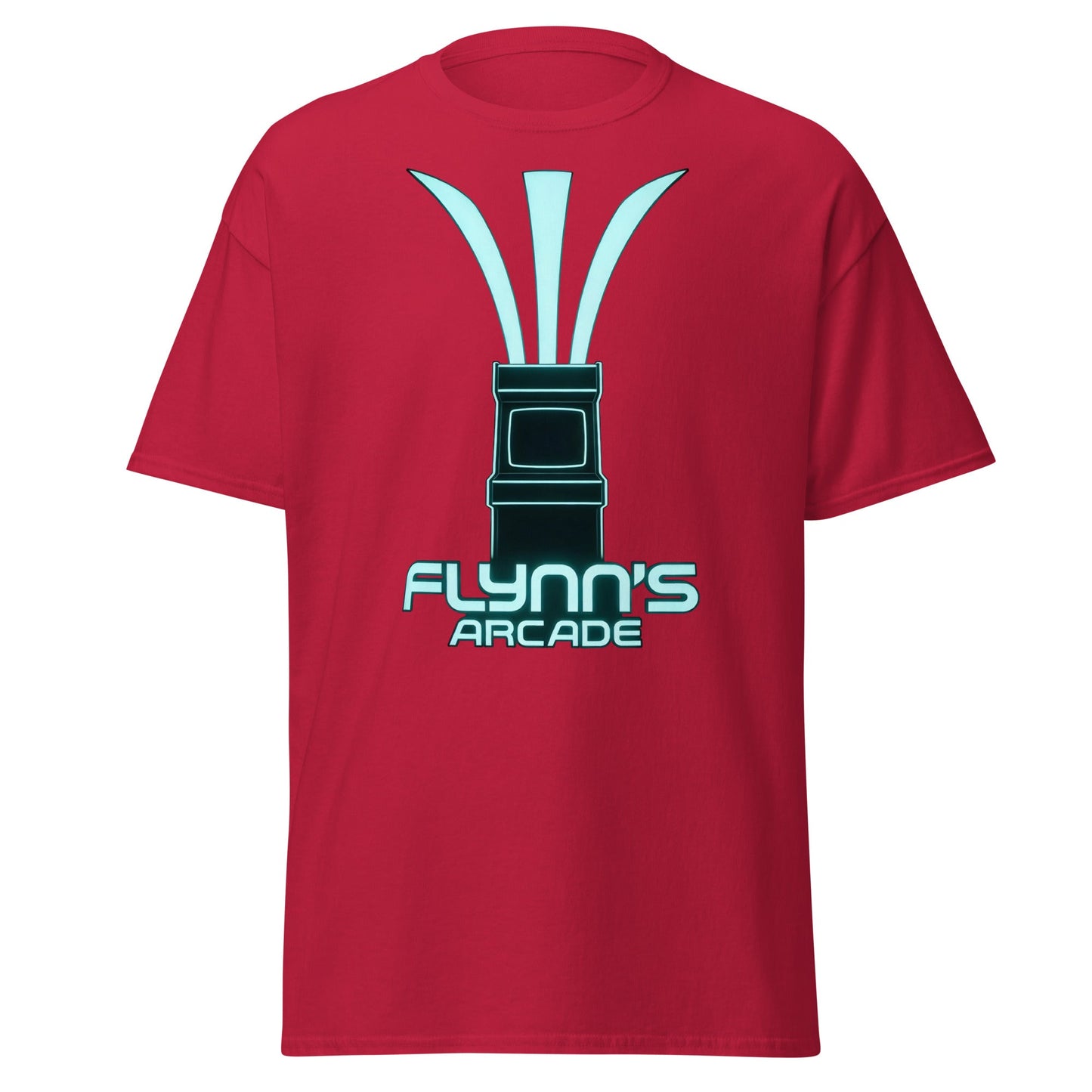 Flynn's Arcade T-Shirt | Retro Neon Glow Gaming Tee - Cardinal - T-Shirts Online