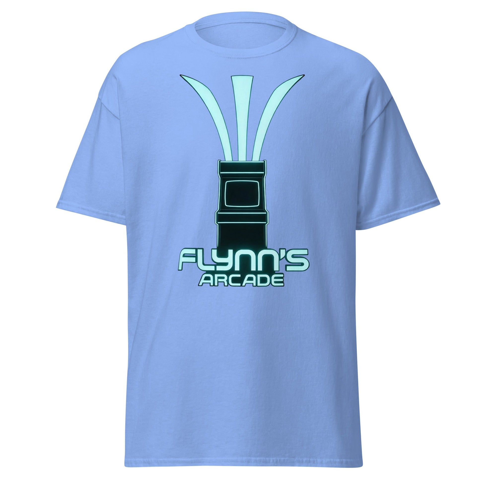 Flynn's Arcade T-Shirt | Retro Neon Glow Gaming Tee - Carolina Blue - T-Shirts Online