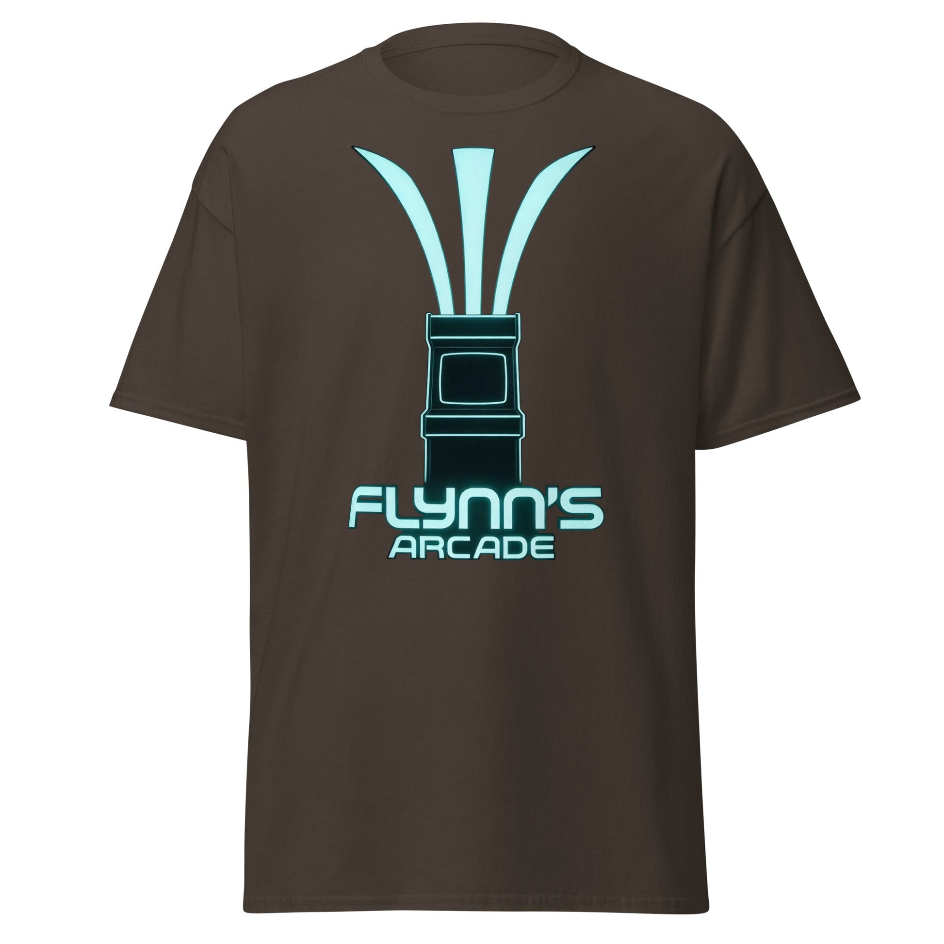Flynn's Arcade T-Shirt | Retro Neon Glow Gaming Tee - Dark Chocolate - T-Shirts Online