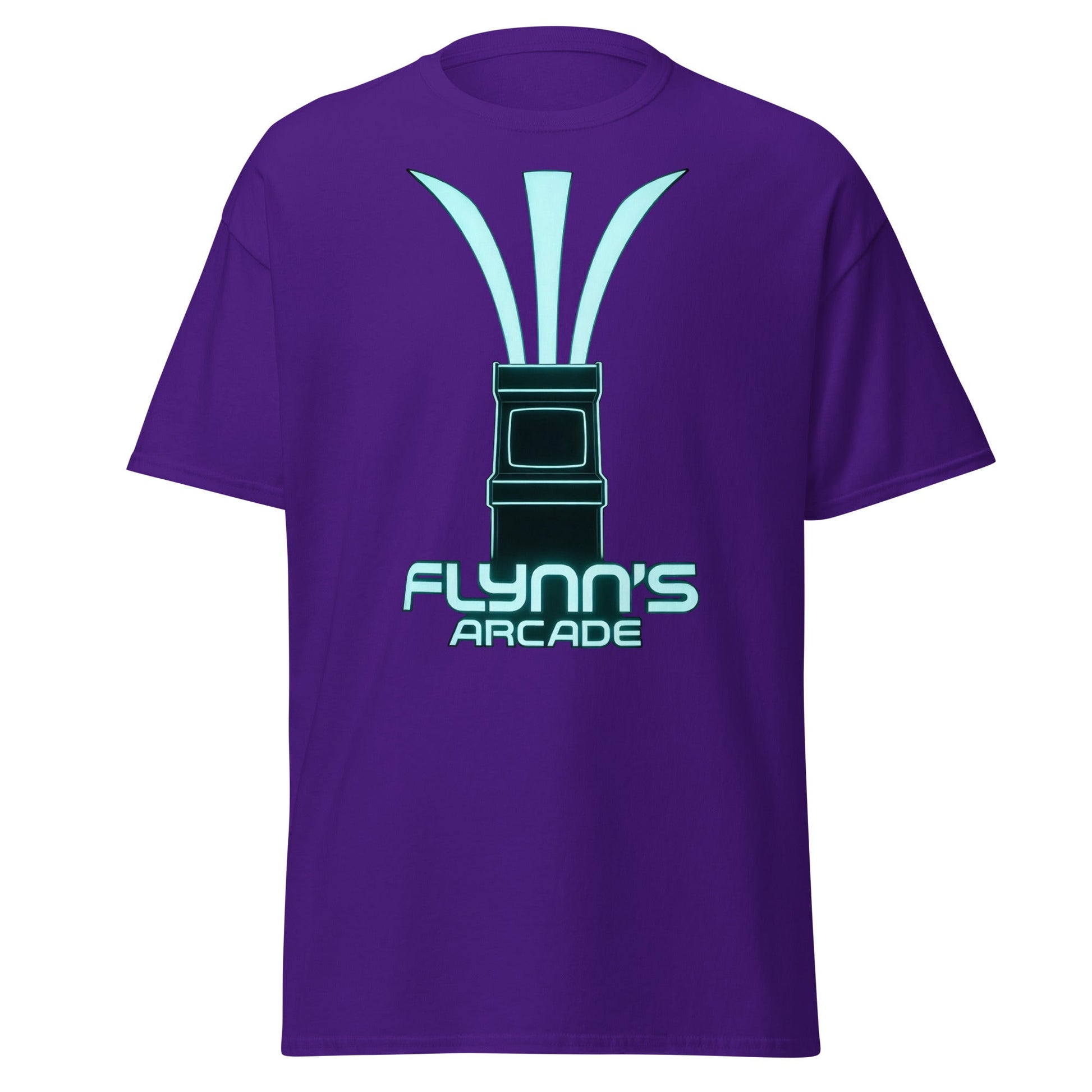 Flynn's Arcade T-Shirt | Retro Neon Glow Gaming Tee - Purple - T-Shirts Online