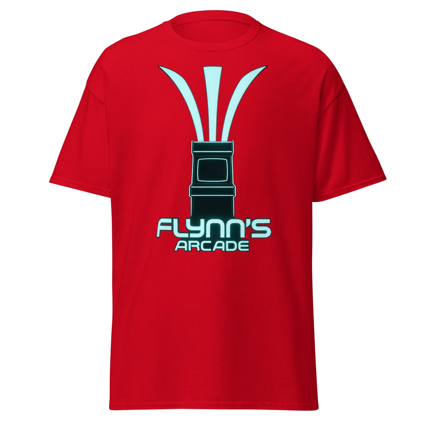Flynn's Arcade T-Shirt | Retro Neon Glow Gaming Tee - Red - T-Shirts Online