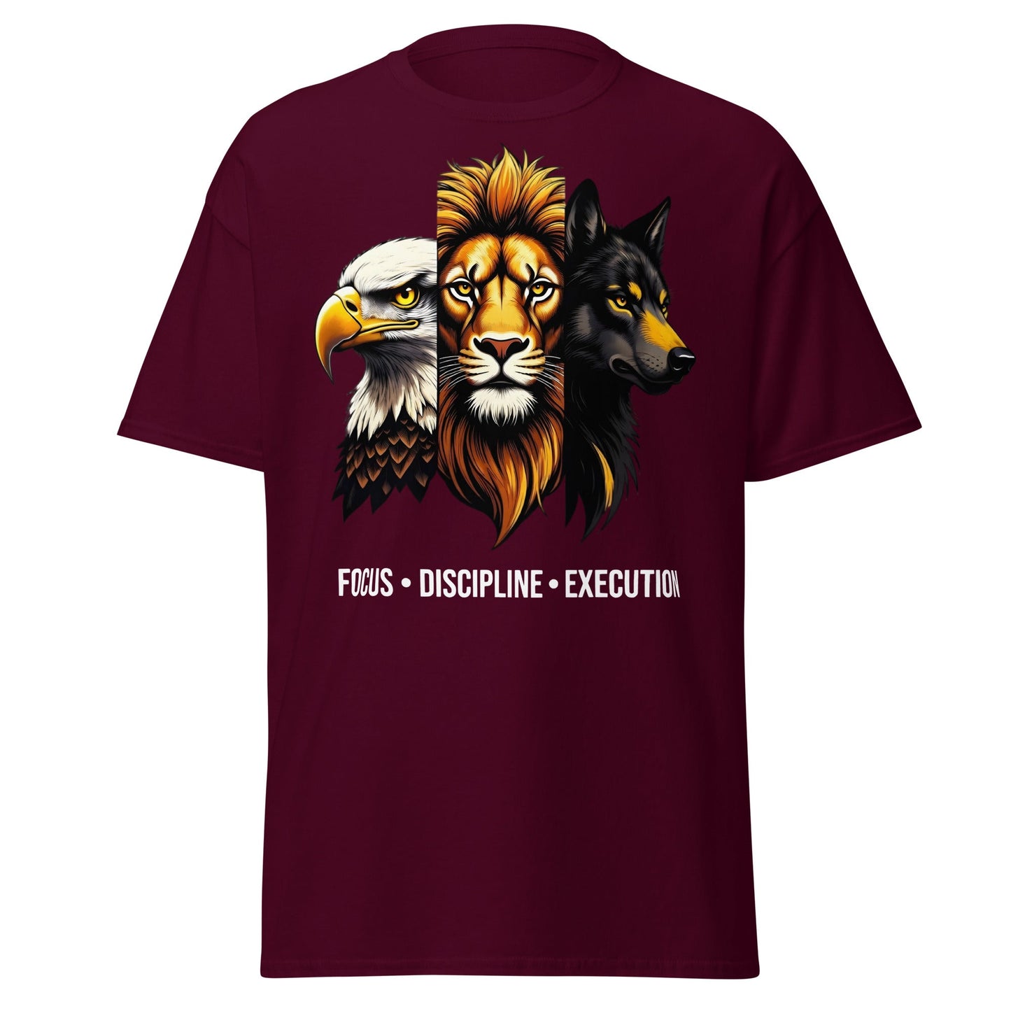 Focus Discipline Execution Trio Animal T-Shirt - Maroon - T-Shirts Online