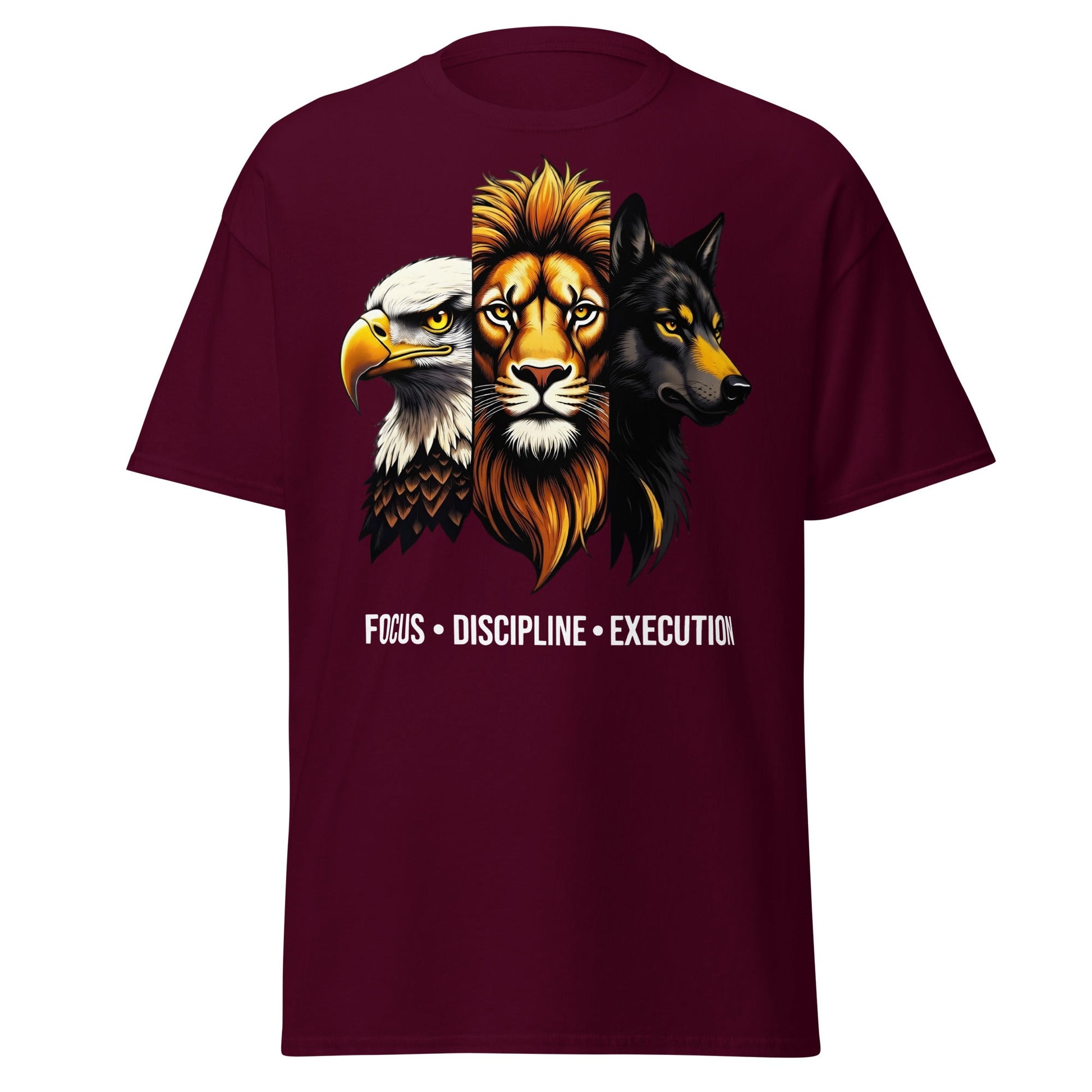 Focus Discipline Execution Trio Animal T-Shirt - Maroon - T-Shirts Online