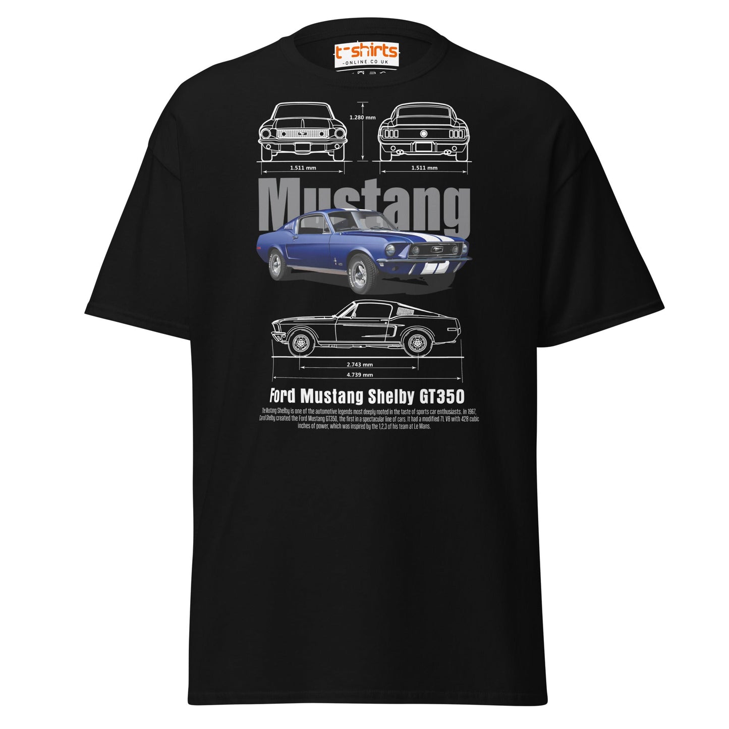 Ford Mustang Shelby GT350 Blueprint T-Shirt - Black - T-Shirts Online