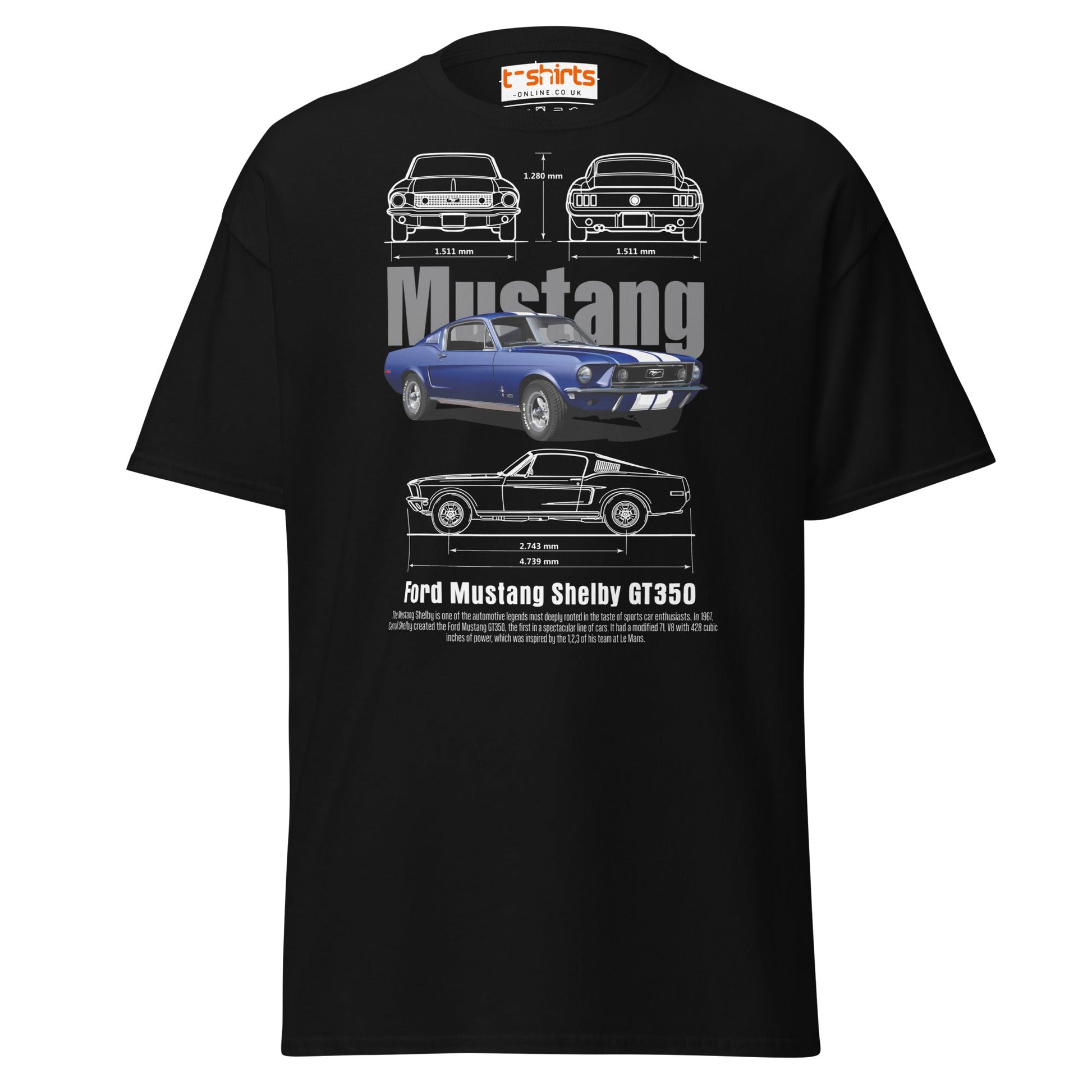 Ford Mustang Shelby GT350 Blueprint T-Shirt - Black - T-Shirts Online