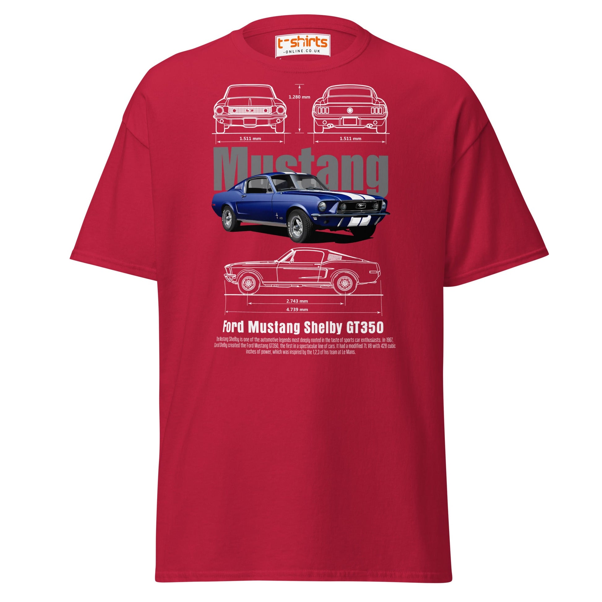 Ford Mustang Shelby GT350 Blueprint T-Shirt - Cardinal - T-Shirts Online