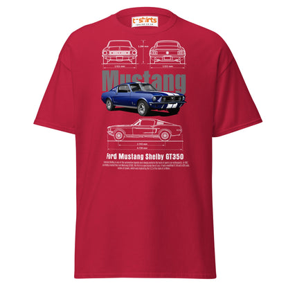 Ford Mustang Shelby GT350 Blueprint T-Shirt - Cardinal - T-Shirts Online