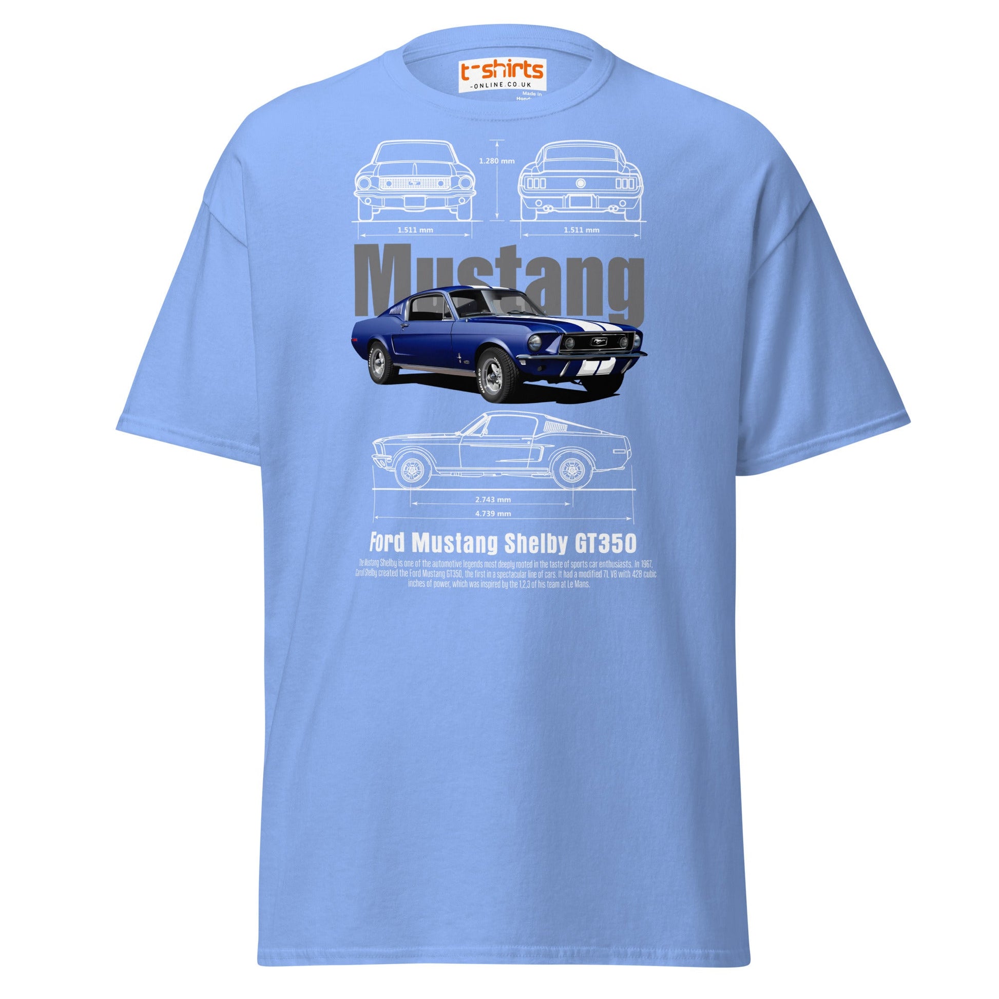 Ford Mustang Shelby GT350 Blueprint T-Shirt - Carolina Blue - T-Shirts Online