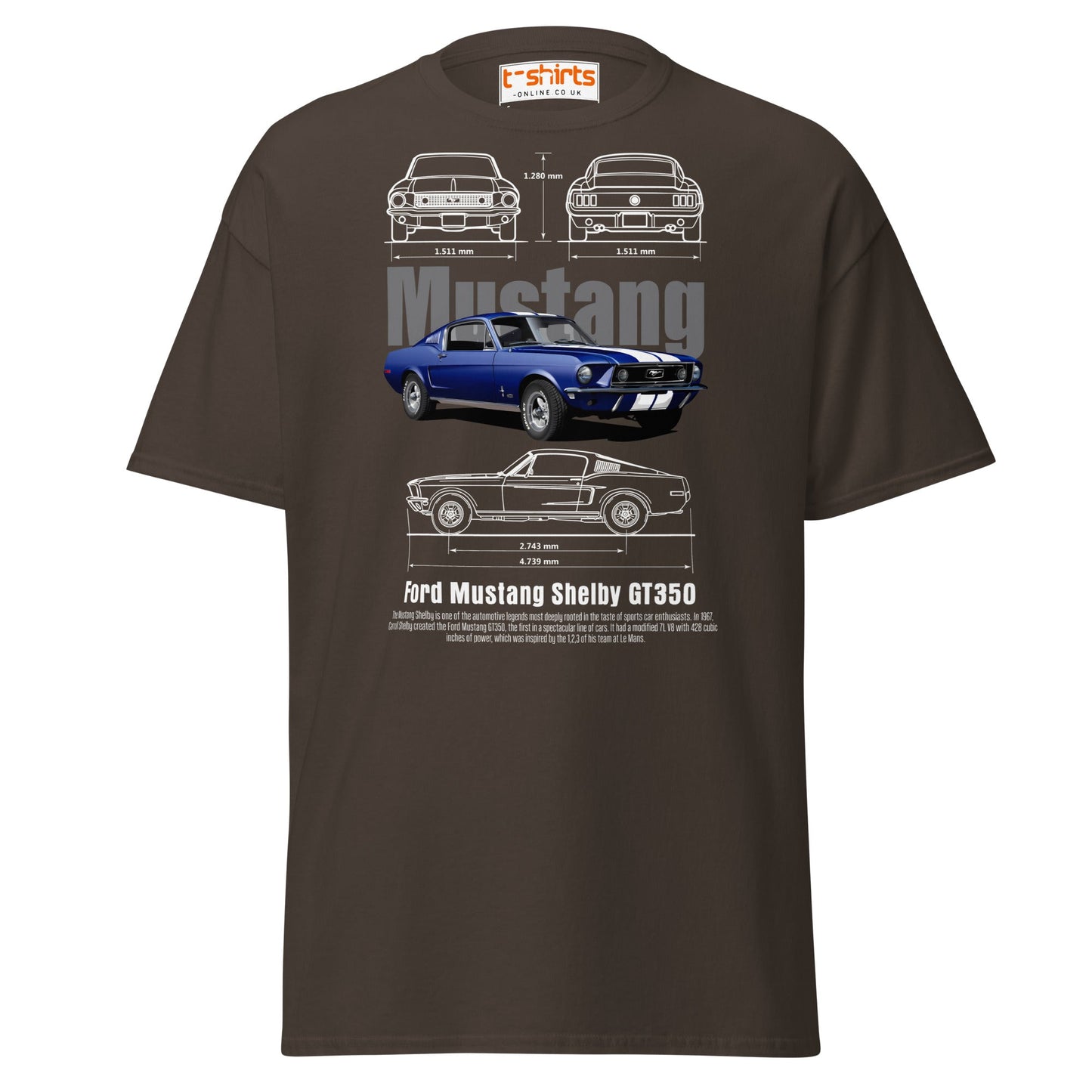 Ford Mustang Shelby GT350 Blueprint T-Shirt - Dark Chocolate - T-Shirts Online