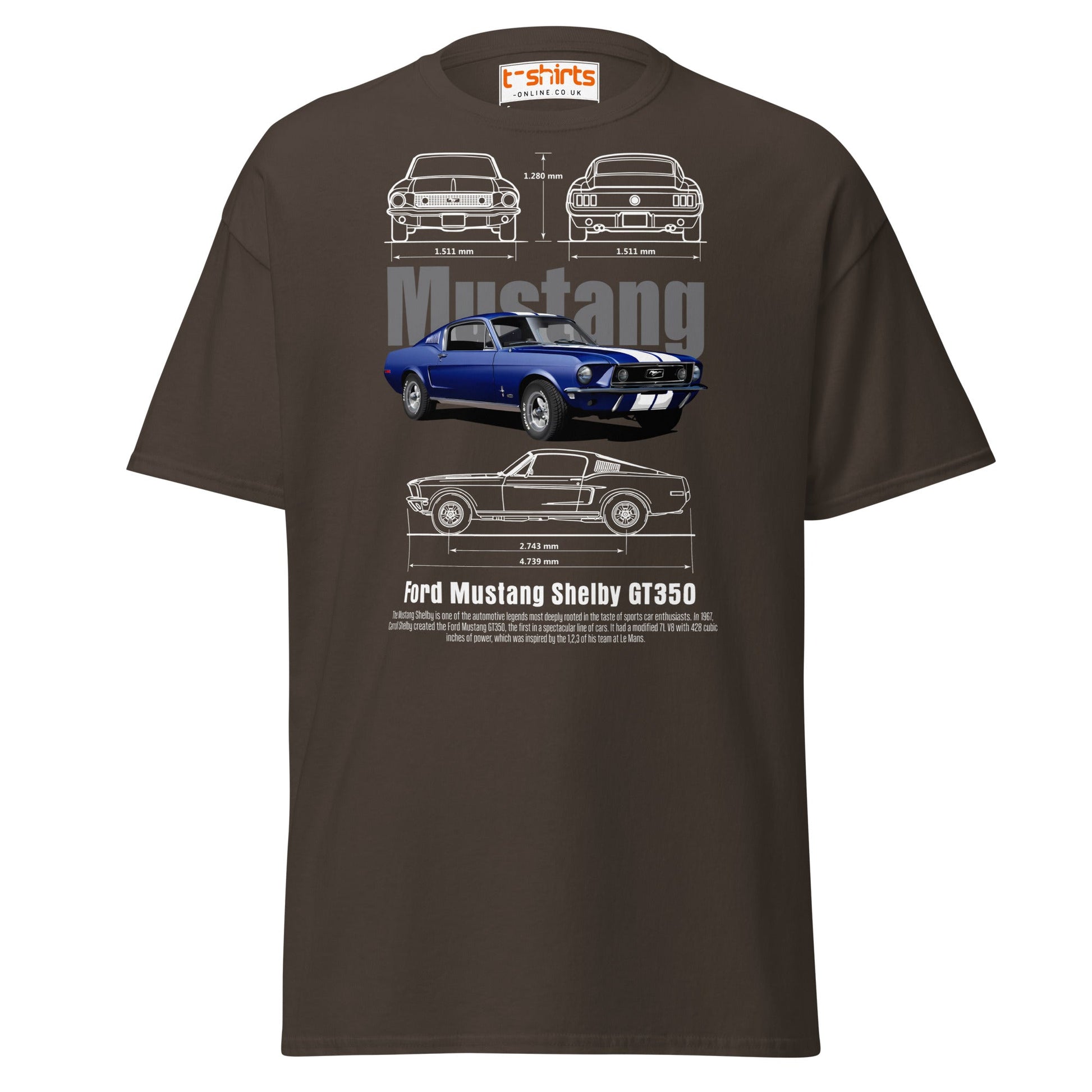 Ford Mustang Shelby GT350 Blueprint T-Shirt - Dark Chocolate - T-Shirts Online