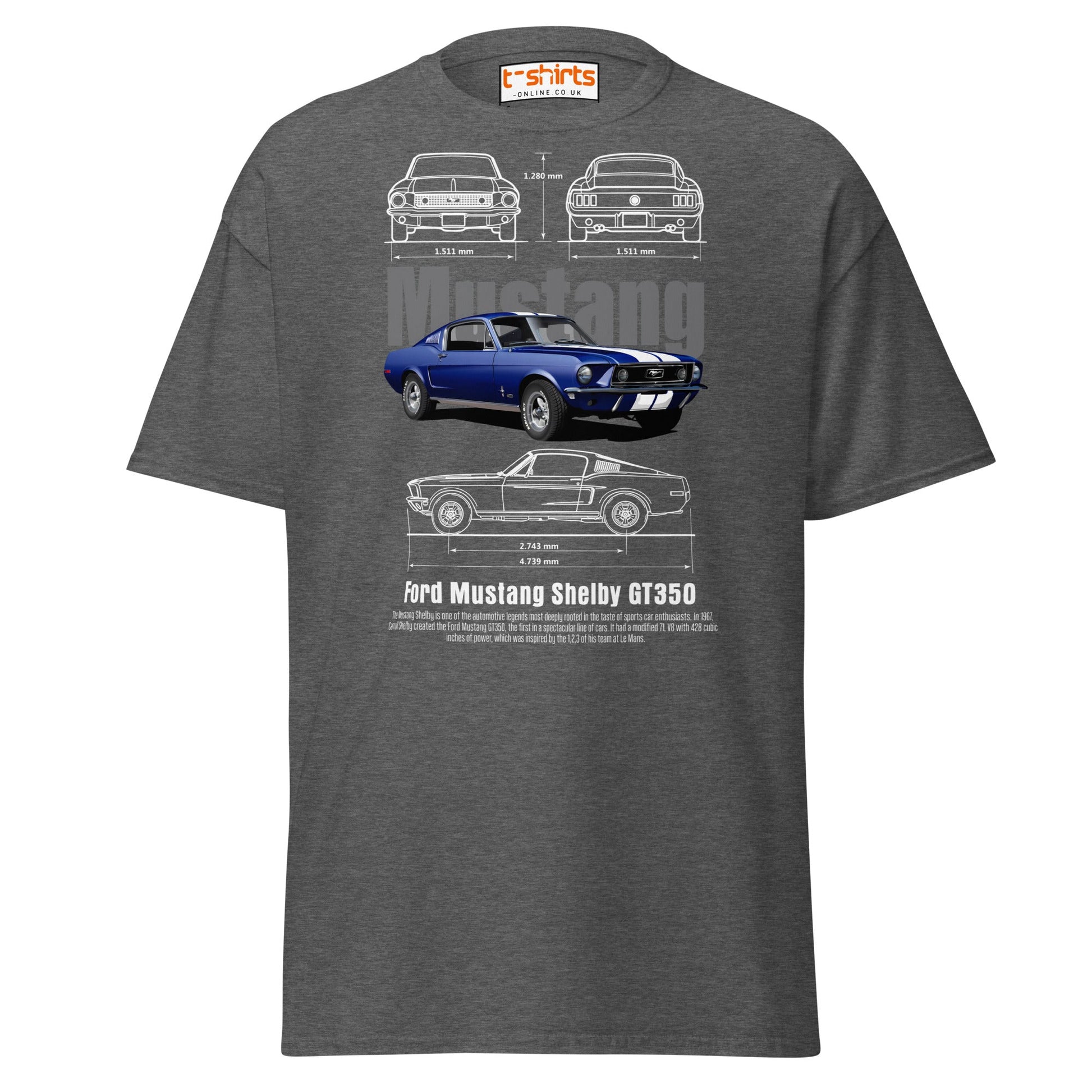 Ford Mustang Shelby GT350 Blueprint T-Shirt - Dark Heather - T-Shirts Online