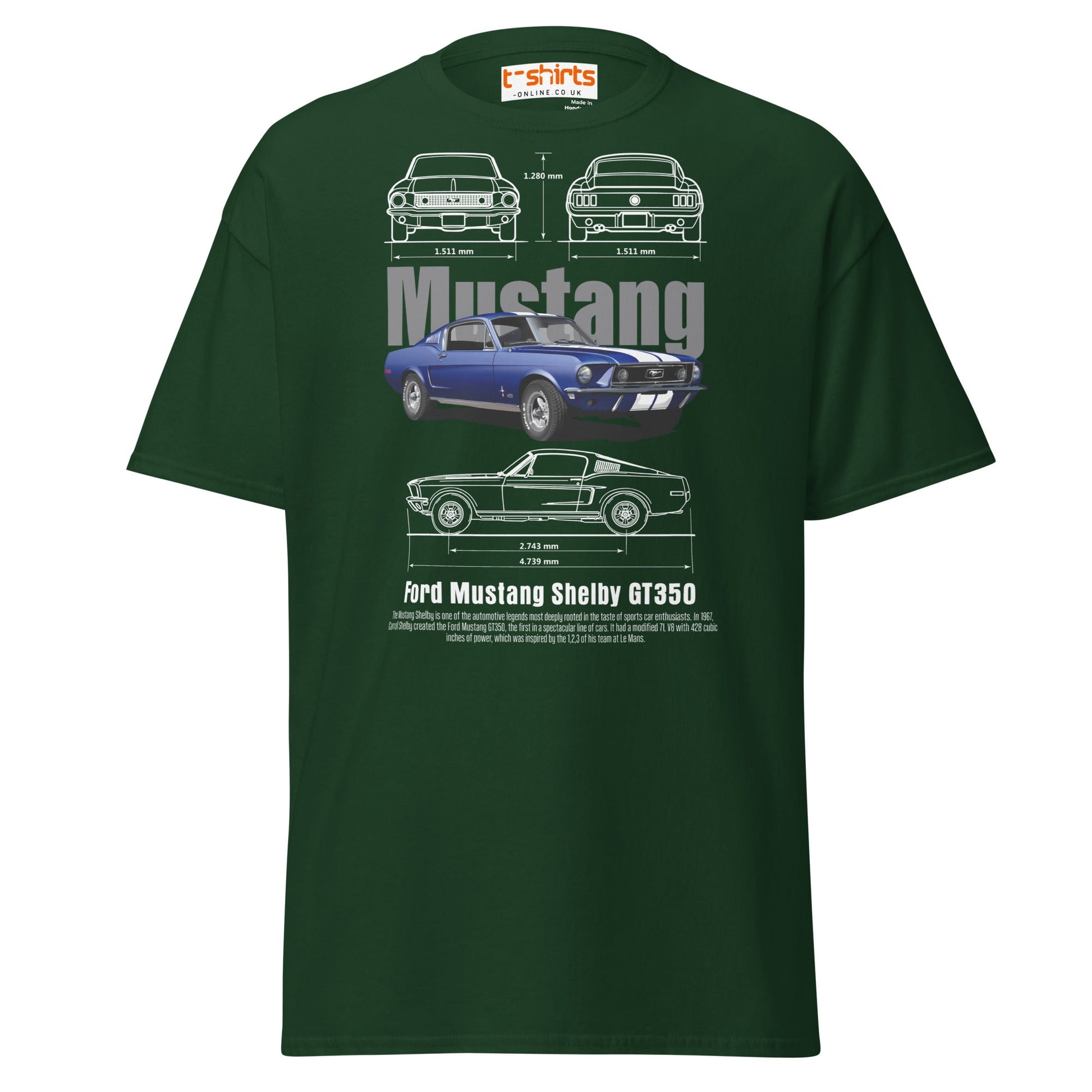 Ford Mustang Shelby GT350 Blueprint T-Shirt - Forest Green - T-Shirts Online