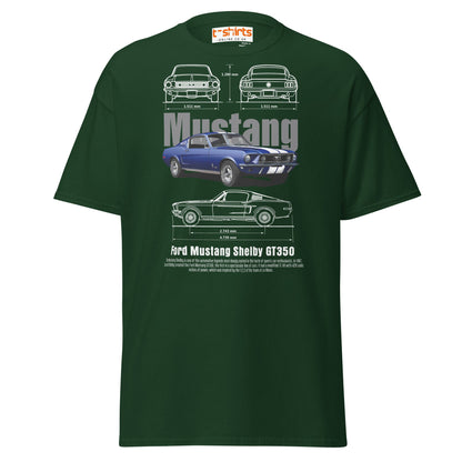 Ford Mustang Shelby GT350 Blueprint T-Shirt - Forest Green - T-Shirts Online